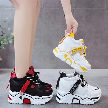 

2020 Flock High Heel Lady Casual Shoes Wedges Women Sneakers Leisure Platform Breathable Increasing Slip on Footwea mesh