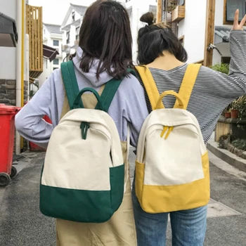 

2020 new simple and stylish portable large capacity Contrast canvas student bag backpack backpack