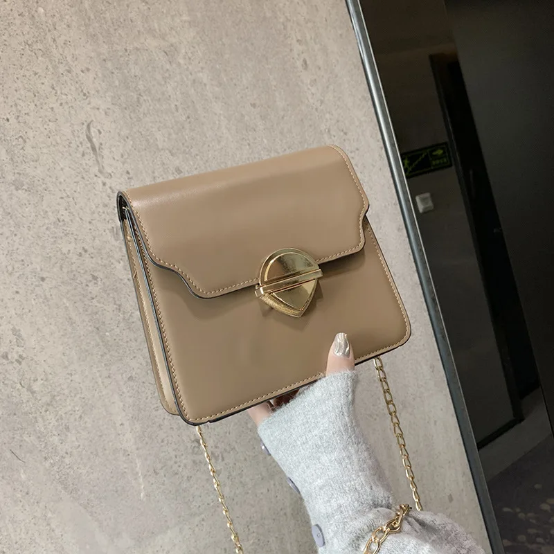 

Lock WOMEN'S Bag 2019 Fashion New Style Korean-style Poly Urethane Leather Retro Shoulder Bag Oblique Bag Square Sling Bag