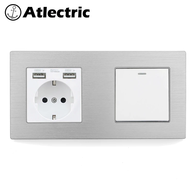 Atlectric DE EU Разъем питания Разъем для usb-порта 1 2 3 4 банды лампа кнопка выключателя света настенная розетка двойная электрическая металлическая розетка переходник usb,разетка с usb для дома,розетки