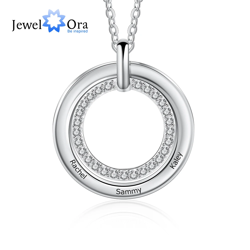 

Personalized Name Engraved Circle Necklaces for Women Customize Cubic Zirconia Round Pendant Necklace Jewelry(JewelOra NE104204)