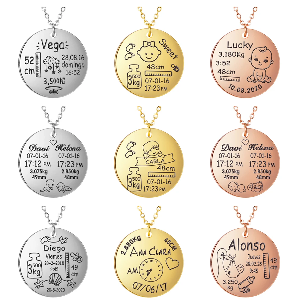 Tarjeta de Identificación de bebé personalizada, nombre, cumpleaños, Color oro rosa, acero inoxidable, para padres, madre, padre, amor, regalo, joyería