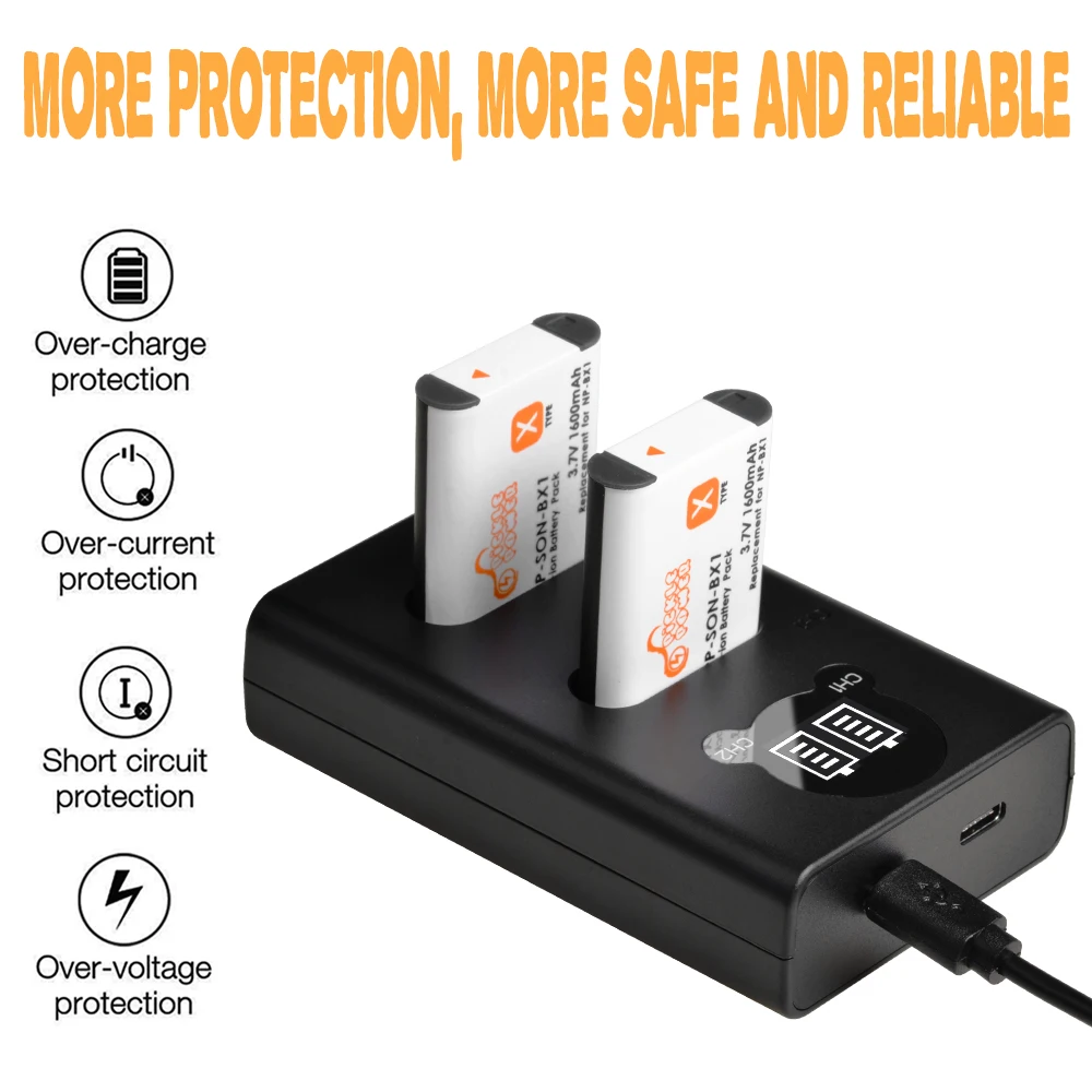 Kastar 4-Pack NP-BX1 Battery And LTD2 USB Charger Replacement For Sony Vlog Camera ZV-1, Cyber-Shot DSC-H400, Cyber-Shot DSC-HX300, Cyber-Shot DSC-HX400, Cyber-Shot DSC-HX400V, Cyber-Shot DSC-HX50