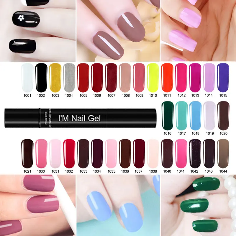 

Newest 3 In 1 Gel Nail Varnish Pen Glitter Nail Gel Polish One Step Hybrid Dawdler 35 Colors UV Nail Art Gel Lacquer Gel Paint