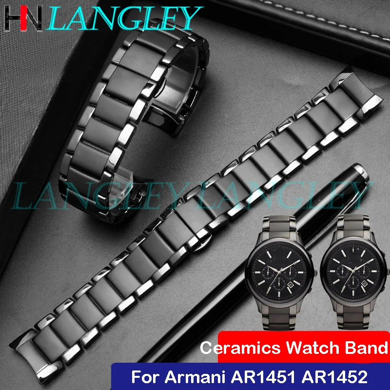 Cinturino da polso in ceramica nera 22mm 24mm per orologio Armani AR1451  AR1452 cinturino di ricambio con fibbia - AliExpress Watches