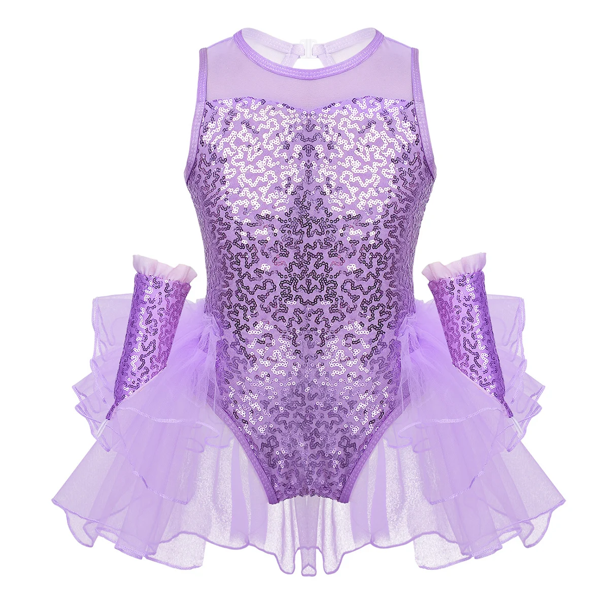 Lavender Танцевальная одежда с блестками для девочек; фатиновое платье без рукавов для катания на коньках; балетное платье-пачка; трико; гимнастический Костюм Балерины - Цвет: Lavender