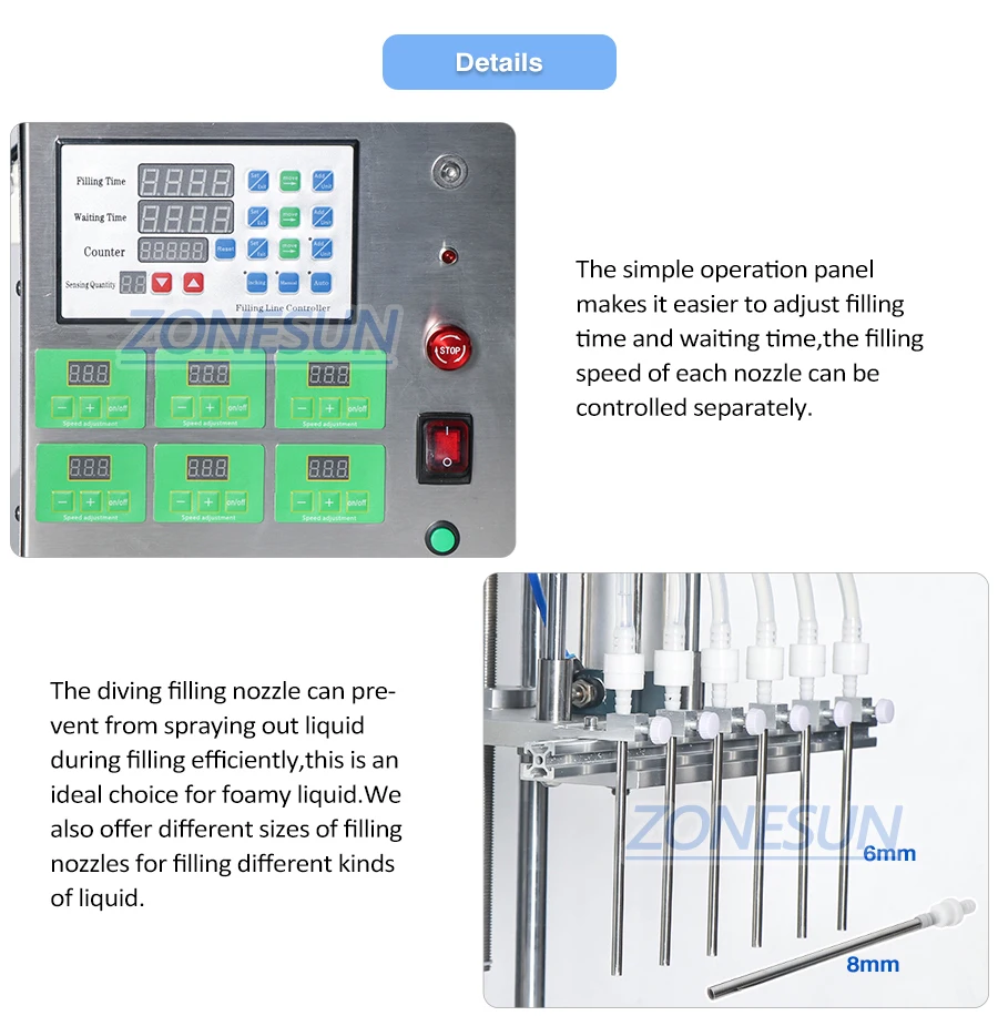 ZONESUN ZS-MP5500D 6 Diving Nozzles Magnetic Pump Liquid Filling Machine