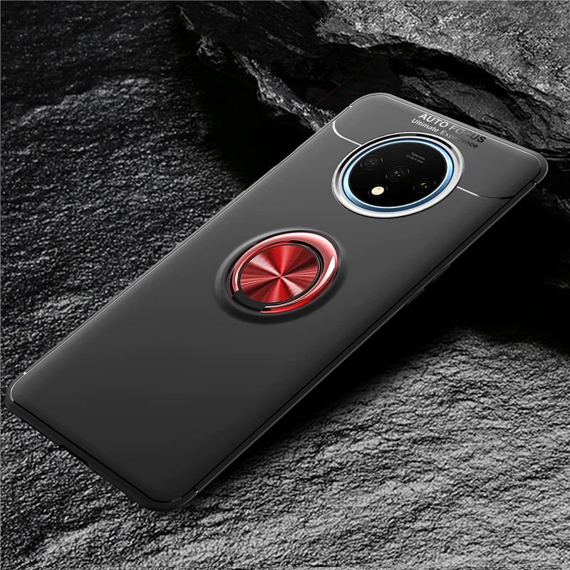 MAKAVO For Oneplus 7T Case Ring Holder Soft Matte Silicone Back Cover Case For Oneplus One 2
