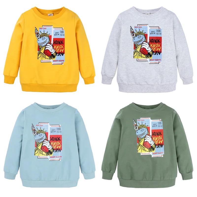 

INS Autumn long sleeve boys teeshirt cartoon dinosaur pattern tops children girls clothes fashion kids sweater dropshipping