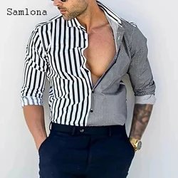 Samlona – chemisier manches longues à rayures pour Homme, élégant, à la mode, Patchwork, vêtements 