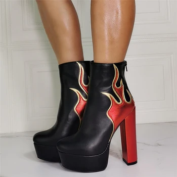 

Flame Platform Boots Ankle Boots 2020 New Autumn Winter Women Ablaze Black Sexy High Heel Women Boots Comfortable Shoes
