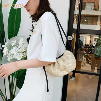 

Woven Shoulder Messenger Bags Ladies Small Totes Purse Women Straw PU Splicing for Outdoor Shopping Traveling Ornaments