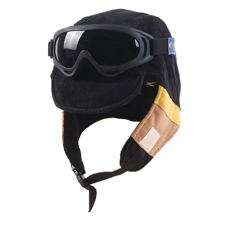 Черный Cute Ski Goggles Cap with Windshield Thermal Winter Trapper Hat Windproof Warm Y1QE - Цвет: Черный