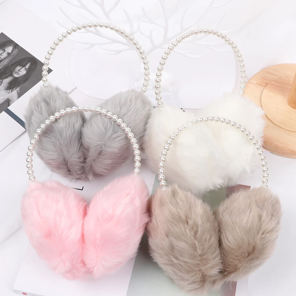 Novelty Pearl Winter Earmuffs Women Fur Earmuff Ear Warmers Girls Imitation Rabbit Plush Warm Ear Muff Hair Accessories 1pc