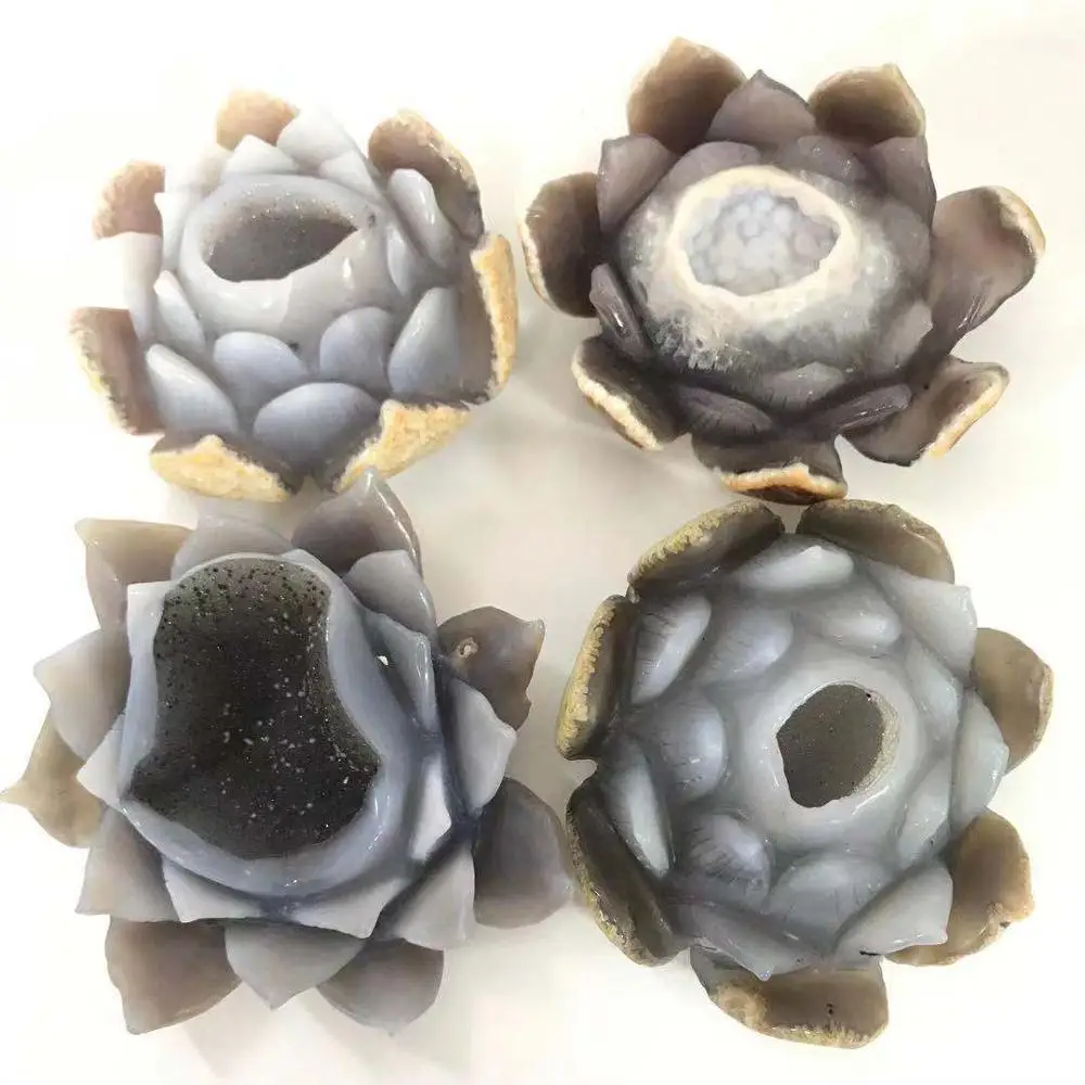 Approximately 700g Натуральный агат Geode Lotus Drusy Druse Статуэтка Кристалл кварц драгоценный камень ручной резное исцеление для украшения дома подарок - Цвет: Approximately 700g
