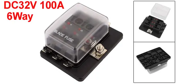 DC32V 100A(макс.) терминалы цепи 6-Way блок предохранителей блок светодиодный светильник