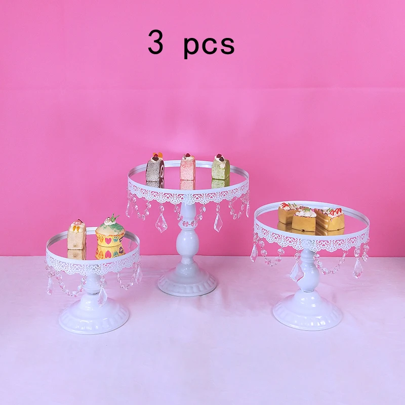 3-18pcs White Metal Cake Stand Set Mirror Crystal Cake Stands Dessert Display Wedding Cupcake Stand with Simple Design