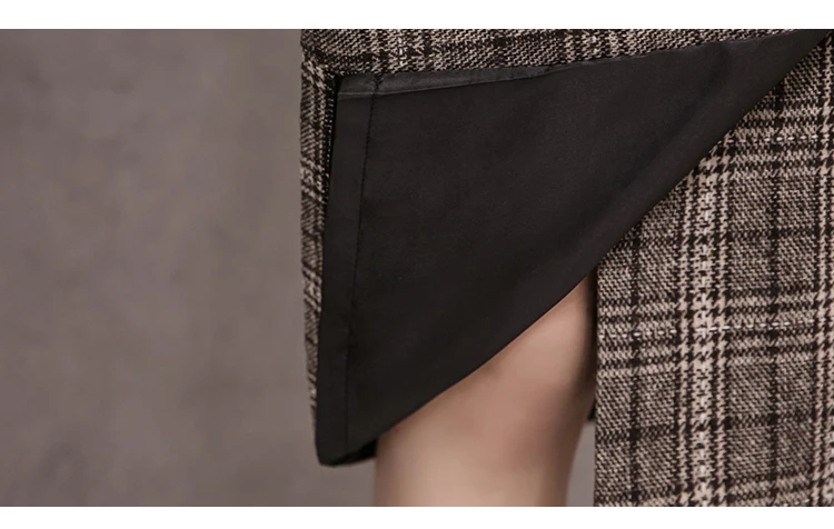REALEFT Autumn Winter Vintage Woolen Plaid Midi Skirts High Waist Sheath Pencil Knee-Length Wrap Skirts Female New