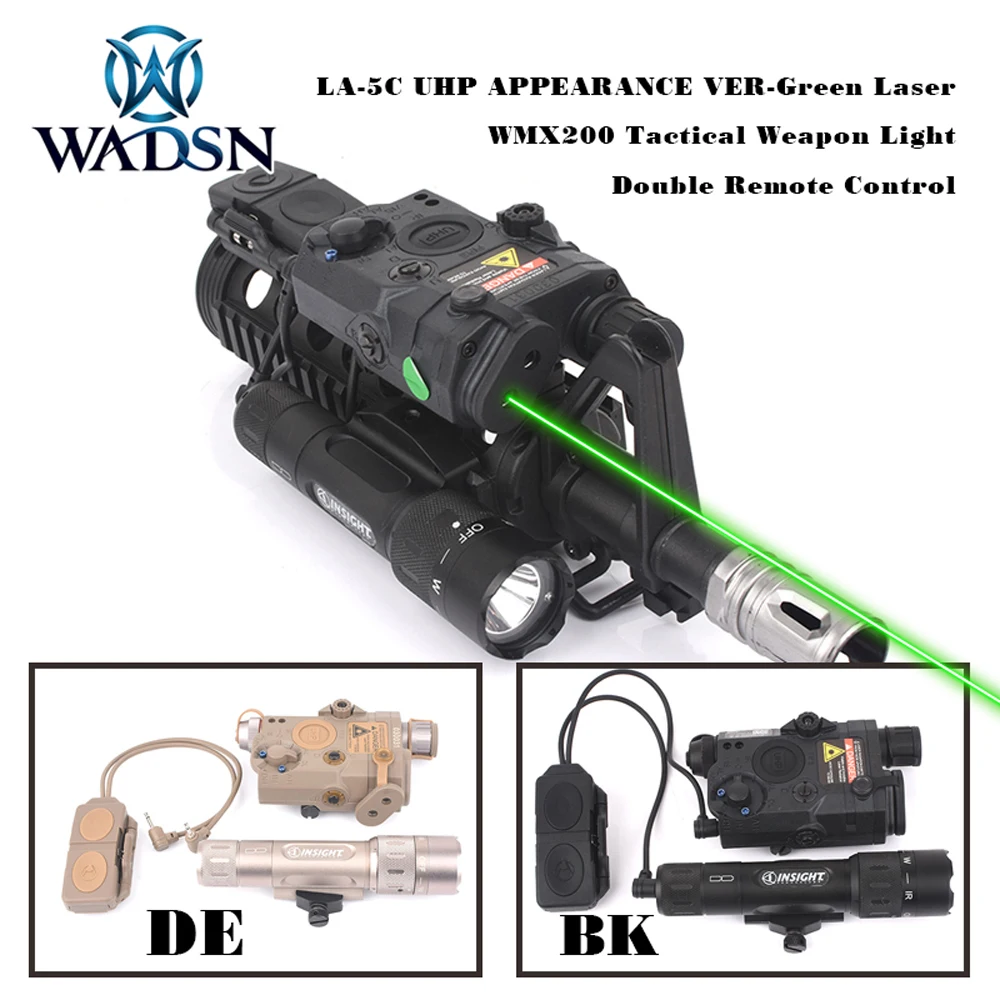 

WADSN Tactical BLOCK II Accessory Kit PEQ LA-5C UHP Green Laser & WMX-200 Flashlight & DOUBLE REMOTE CONTROL WEX424 Weapon Light