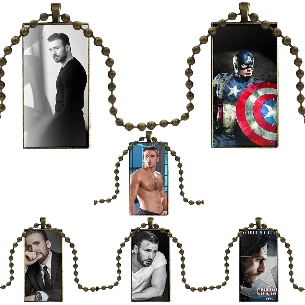 Sexy Usa Man Chris Evans Fashion Glass Cabochon Pendant Rectangle