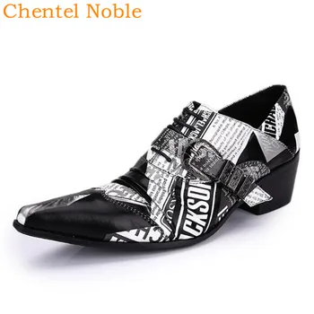 

Brand Chentel Noble Manual Random Letters Fashion Mens Dress Shoes Handsome Med Heel Casual Mens Shoes Party Male Mixed Color