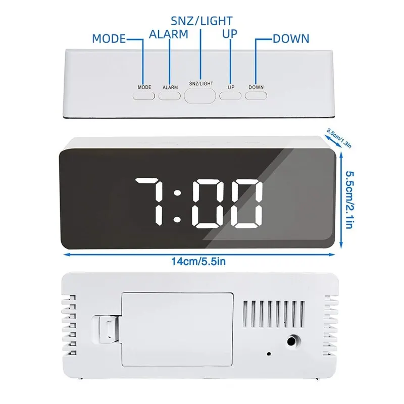 Цифровой зеркальный светодиодный дисплей будильник Многофункциональный Повтор Настольные часы Температура Календарь USB/AAA питание электронные