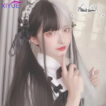 

XIYUE White and Black Wig Long Straight hair Cosplay Wig Two Tone Ombre Color Women Synthetic Hair Wigs