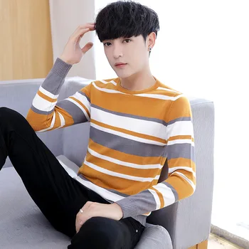 

Men Sweaters Long Sleeve Spring Autumn Black Yellow Gray Green O-Neck Pullovers Casual New Fashion Mens Sweater