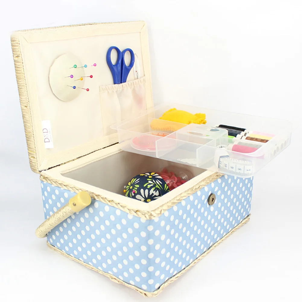 

Dot Printed Scissor Flip Type Thread Storage Practical Magnetic Buckle Sewing Box Needle Wood Handle Exquisite Fabric Craft