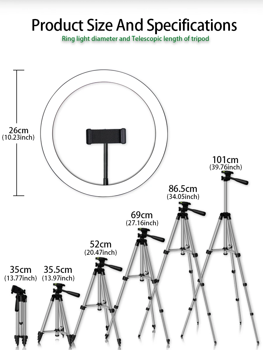 MAMEN 6/20/26CM Video Studio Selfie Ring Light Photography Dimmable Led Lighting For Youtube Live Photo Light With Phone Holder