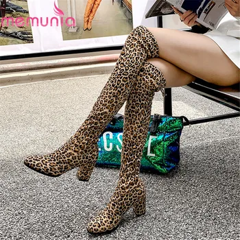 

MEMUNIA 2020 hot sale over the knee boots women Leopard slim Stretch boots autumn winter high heels party prom shoes ladies
