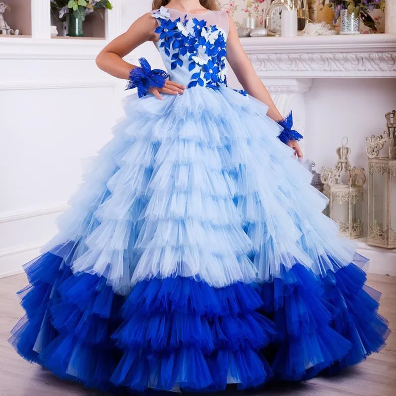 

Flower Girl Dresses Blue Little Princess Birthday Party Pageant Gown First Holy Communion Pageant Dress