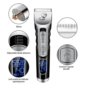 

Rechargeable Cordless Dog Clipper with 5 Speeds Adjustment and LCD Display Low Noise Grooming Clipper for Small and Large Dogs