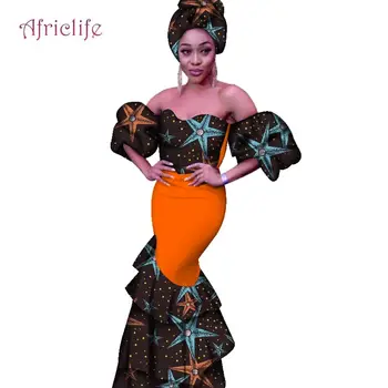 

Headwrap Gift African Dresses for Women Slim Strapless Dashiki Clothing Plus Size Customized Traditional Women Clothes WY3069
