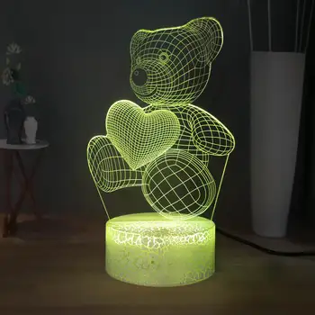 

Sweet Lover Gift Cute Little Bear Hug a Heart RGB Multicolor Table Lamp USB Remote LED Sleep Night Light Warm Girls Room Decor