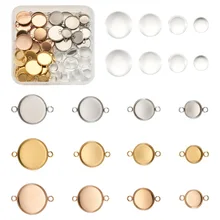 

36Pcs Stainless Steel Cabochon Connector Settings Cameo Base 24Pcs Glass Cabochons DIY Link Making Kit Tray: 8 10 12 14mm