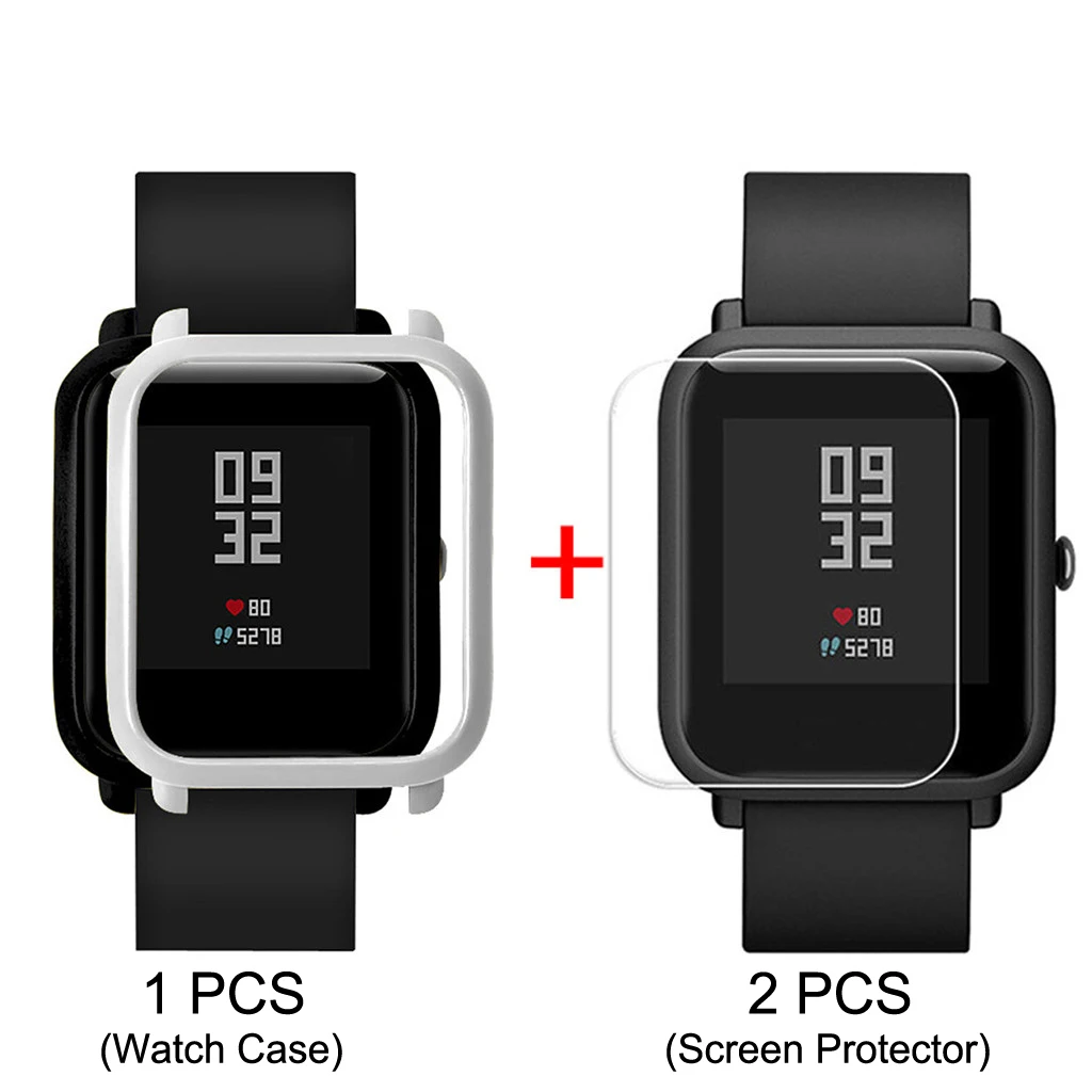 Серебристый Inasmile симпатичный и милый чехол+ 2 шт протектор экрана для Huami Amazfit Bip протектор для часов пленка рамка чехол Аксессуары - Цвет: Серебристый