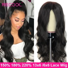 Recool объемная волна парик 13x6 Синтетические волосы на кружеве человеческих волос парики предварительно вырезанные бразильские 6x6 Кружева Закрытие парик 220 плотность 360 Синтетические волосы на кружеве al парик