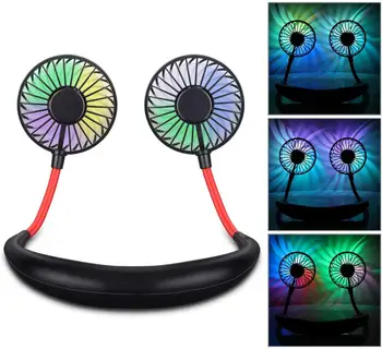 

2020 New Hands-free Neck Band Hands-Free Hanging USB Rechargeable Dual Fan Mini Air Cooler with Color Changing LED Aromatherapy