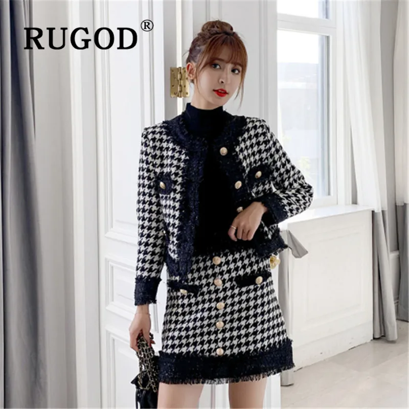 RUGOD комплект из двух предметов с юбкой однобортный Топ в клетку корейская модная