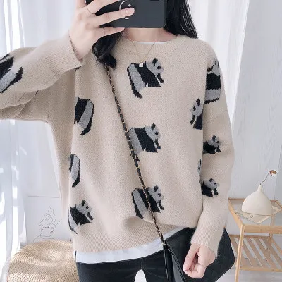 HF19188 Beige H. SA/ г. Зимние свитера; Повседневный пуловер и джемперы с рисунком героев мультфильмов; свитера с длинными рукавами и рисунком панды; Kawaii Pull Jumpers - Цвет: HF19188 Beige