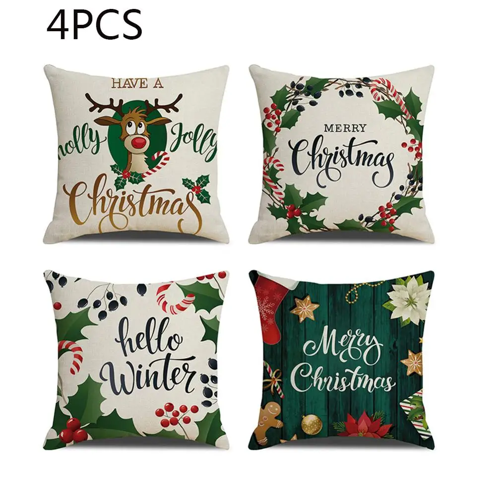 Household Pillow Snowflake Elk Christmas Tree Print Cushion for Office Car Washable