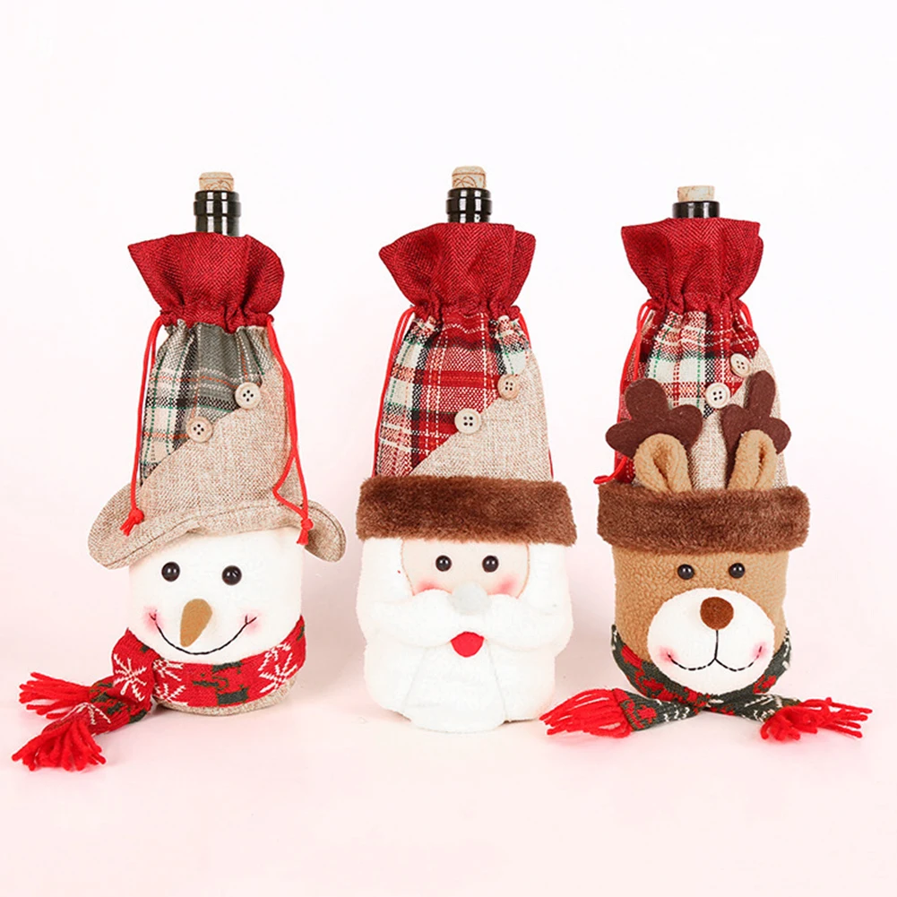 1pc Christmas Wine Bottle Covers Christmas Santa Snowman Elk Wine Bottles Cover Bag Dining Table Decor Party Christmas Supplies