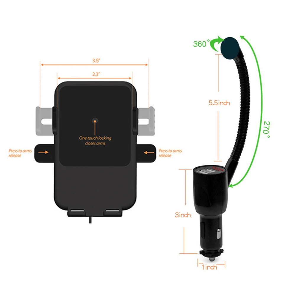 E8 10 Вт Qi автомобильное беспроводное зарядное устройство Подставка с двумя USB автомобильное крепление прикуриватель Быстрая зарядка держатель для samsung Galaxy iPhone