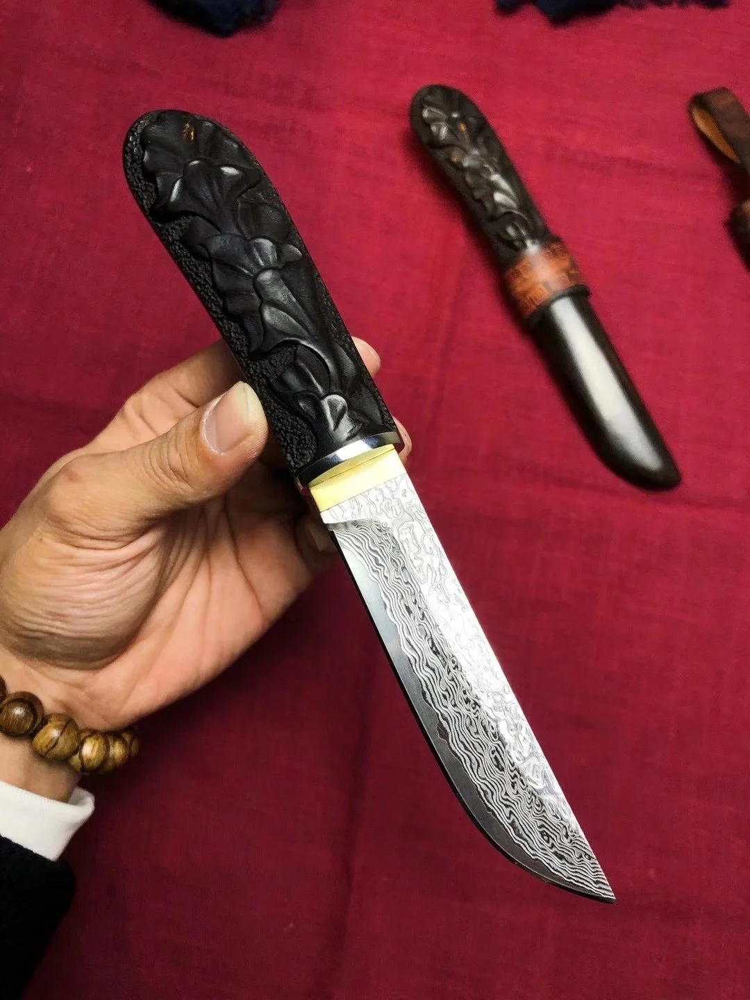 Фиксированный нож Katana с ножом из дамасской стали ручка черного дерева походный
