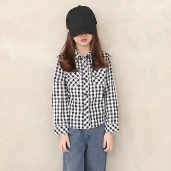 

6 To16 Years Girls 2020 Spring Blouse Turn-down Collar Children Cotton Blouse for Teen Girls Baby Girls Plaid Blouse, #8602