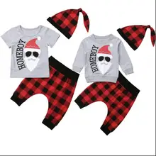 НОВАЯ РОЖДЕСТВЕНСКАЯ футболка для маленьких мальчиков Топ+ штаны-шаровары комплект одежды из 3 предметов