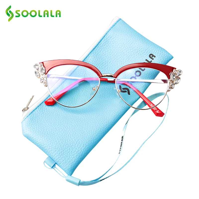 Soolala Anti Blue Light Rhinestones Cateye Reading Glasses Women Ladies