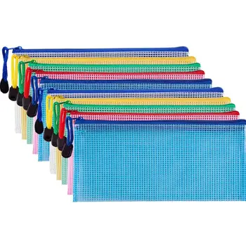 

10 Pieces Zipper File Pouch Grid Document Bag Multipurpose Storage Pouch Bags For Offices Supplies Travel Accessories,5 Colors