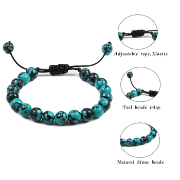 Adjustable Blue Pine Stone Braided Rope Bracelets Women Men Natural Buddha Bead Yoga Weave Bracelet